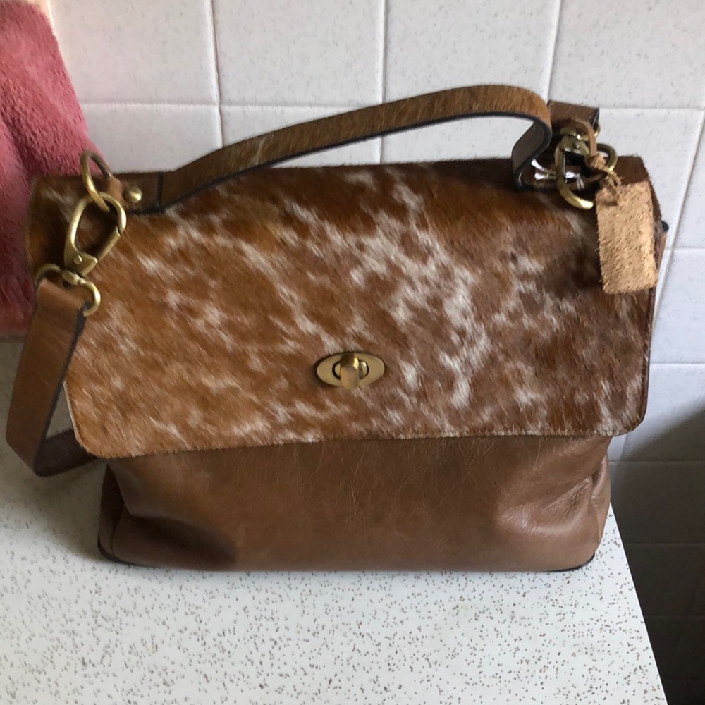 NWT Tan Leather Bag with Cowhide flap